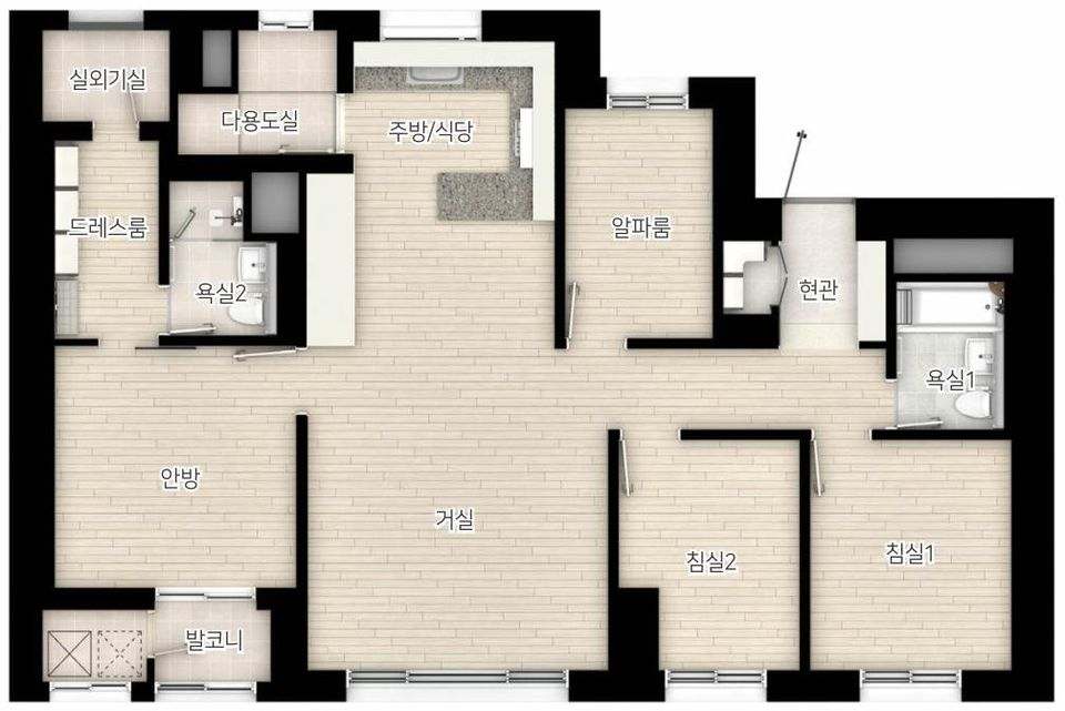 84A 타입 평면도(방 이름 표시)